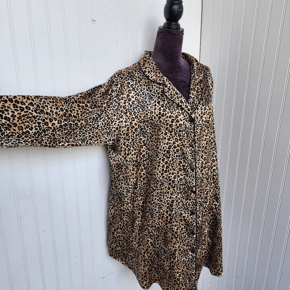 Avenue Body Collared Button Down Sleep Shirt Night Pajamas Satin Leopard 18/ 20 - Picture 4 of 11